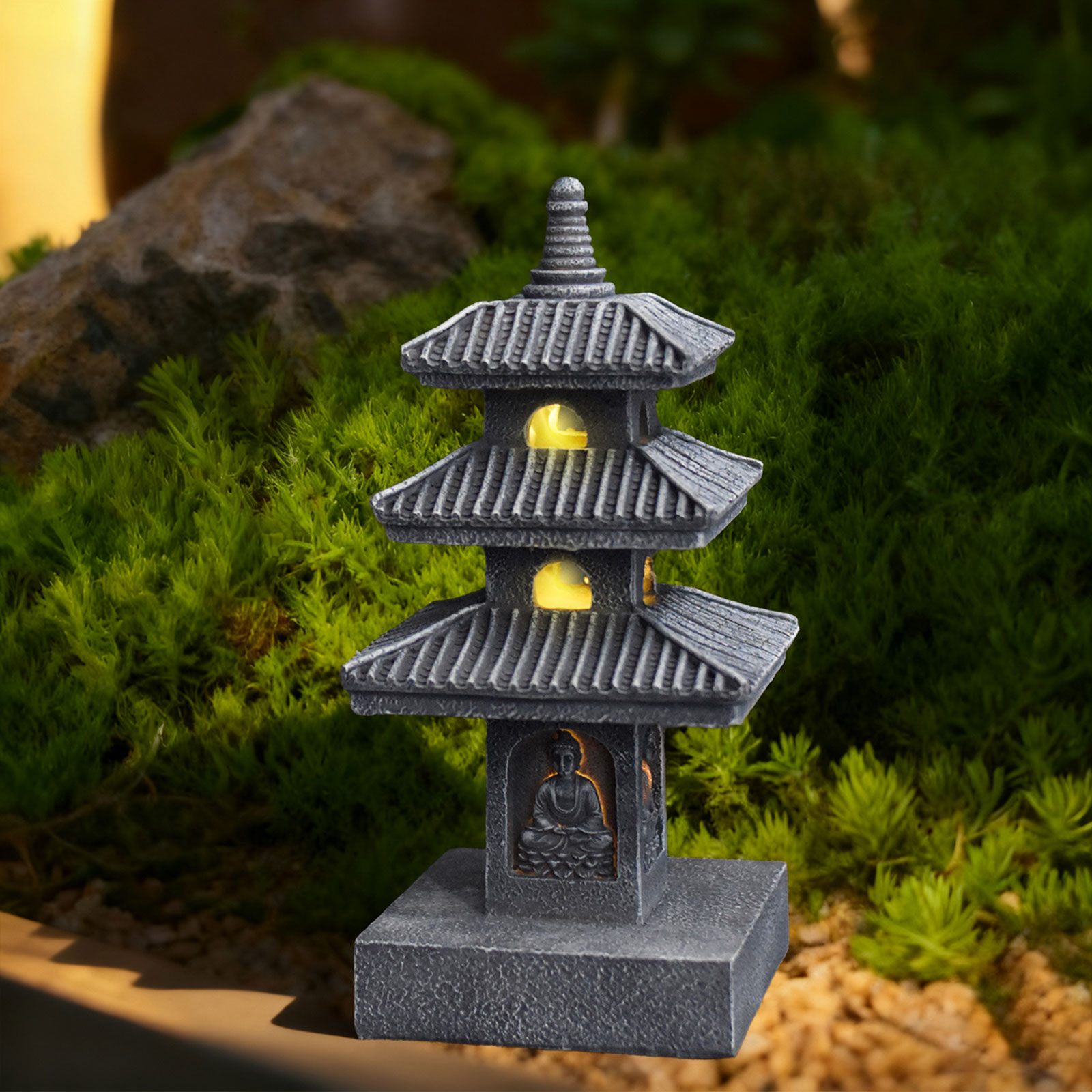 Aquarium Decoration Rock - Solarna Pagoda Lampion Ogrodowy Statua Ozdobna