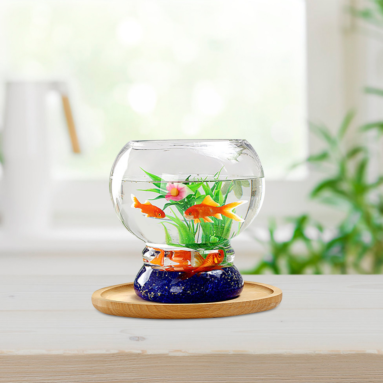 Aquarium Fish Beautiful - Przezroczyste szklane mini akwarium, mała okrągła
